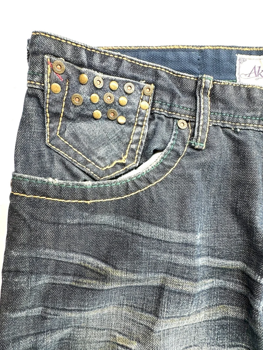 AKOO Men's Denim Jeans Dark Wash Straight Fit Embroidered Pocket Size 36x34